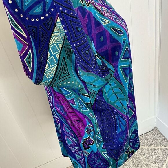 A Touch of Class Clothing Womens S/M Open Front Cardigan Blue Purple Geo Print - Picture 5 of 11